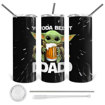 Yoda Best Dad, Tumbler stainless steel 600ml, with metal straw & cleaning brush