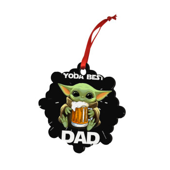Yoda Best Dad, Χριστουγεννιάτικο στολίδι snowflake ξύλινο 7.5cm