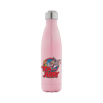 Tom and Jerry, Metal mug thermos Pink Iridiscent (Stainless steel), double wall, 500ml