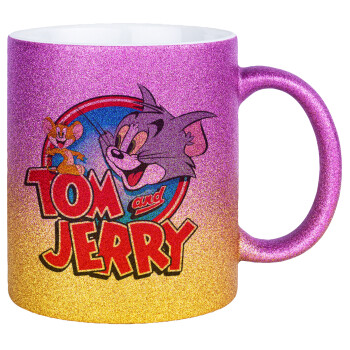 Tom and Jerry, Κούπα Χρυσή/Ροζ Glitter, κεραμική, 330ml