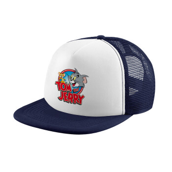 Tom and Jerry, Adult Soft Trucker Hat with Dark Blue/White Mesh (POLYESTER, ADULT, UNISEX, ONE SIZE)