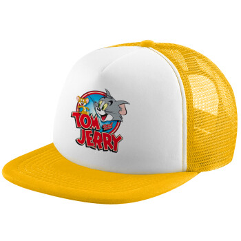 Tom and Jerry, Adult Soft Trucker Hat with Yellow/White Mesh (POLYESTER, ADULT, UNISEX, ONE SIZE)