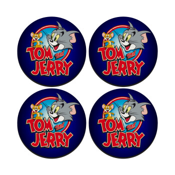 Tom and Jerry, SET of 4 round wooden coasters (9cm)