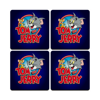 Tom and Jerry, ΣΕΤ 4 Σουβέρ ξύλινα τετράγωνα (9cm)