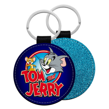 Tom and Jerry, Μπρελόκ Δερματίνη, στρογγυλό ΜΠΛΕ (5cm)