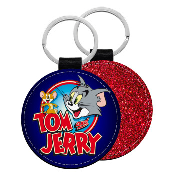 Tom and Jerry, Μπρελόκ Δερματίνη, στρογγυλό ΚΟΚΚΙΝΟ (5cm)