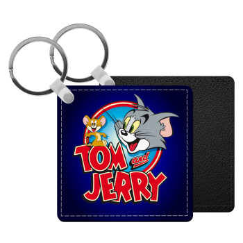 Tom and Jerry, Μπρελόκ Δερματίνη, τετράγωνο ΜΑΥΡΟ (5x5cm)