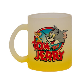 Tom and Jerry, Κούπα γυάλινη δίχρωμη με βάση το κίτρινο ματ, 330ml