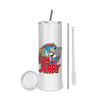Tom and Jerry, Eco friendly stainless steel tumbler 600ml, with metal straw & cleaning brush