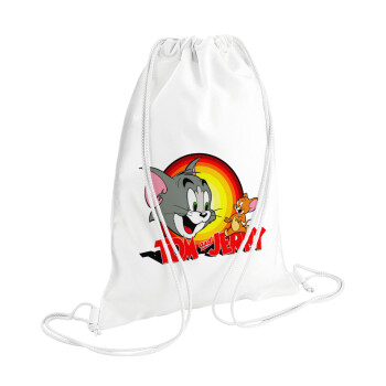 Tom and Jerry, Τσάντα πλάτης πουγκί GYMBAG λευκή (28x40cm)
