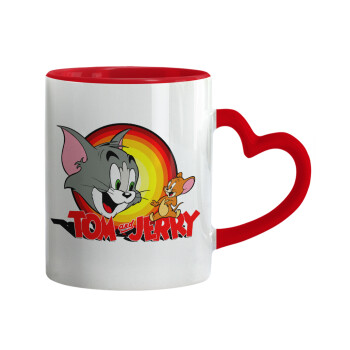 Tom and Jerry, Mug heart red handle, ceramic, 330ml