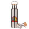 Stainless steel Silver with wooden lid (bamboo), double wall, 750ml