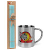 Easter Set, metallic thermal cup (300ml) & aromatic flat Easter candle (30cm) (TURQUOISE)