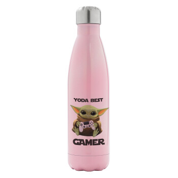 Yoda Best Gamer, Metal mug thermos Pink Iridiscent (Stainless steel), double wall, 500ml