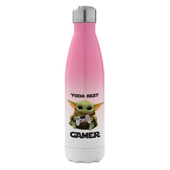 Yoda Best Gamer, Metal mug thermos Pink/White (Stainless steel), double wall, 500ml