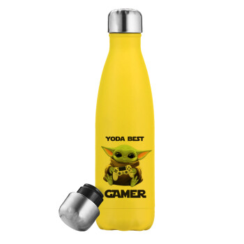 Yoda Best Gamer, Yellow Stainless Steel Metallic Thermos, double-walled, 500ml