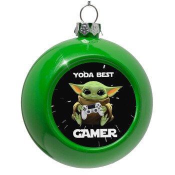 Yoda Best Gamer, Στολίδι Χριστουγεννιάτικη μπάλα δένδρου Πράσινο 8cm