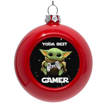 Yoda Best Gamer, Στολίδι Χριστουγεννιάτικη μπάλα δένδρου Κόκκινη 8cm