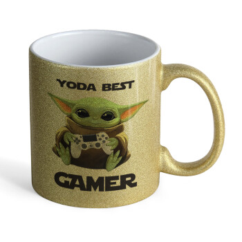 Yoda Best Gamer, Κούπα Χρυσή Glitter που γυαλίζει, κεραμική, 330ml