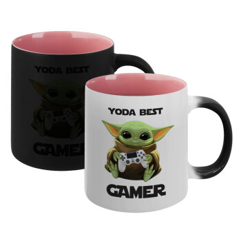 Yoda Best Gamer, Κούπα Μαγική εσωτερικό ΡΟΖ, κεραμική 330ml που αλλάζει χρώμα με το ζεστό ρόφημα