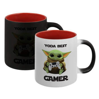 Yoda Best Gamer, Κούπα Μαγική εσωτερικό κόκκινο, κεραμική, 330ml που αλλάζει χρώμα με το ζεστό ρόφημα