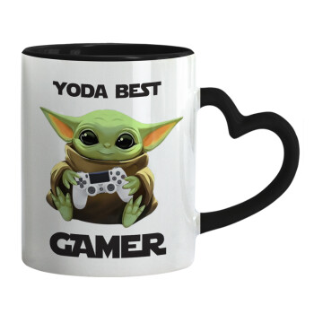 Yoda Best Gamer, Mug heart black handle, ceramic, 330ml
