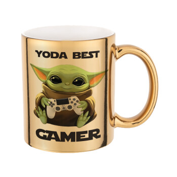 Yoda Best Gamer, Κούπα κεραμική, χρυσή καθρέπτης, 330ml