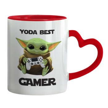 Yoda Best Gamer, Mug heart red handle, ceramic, 330ml