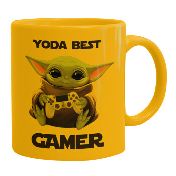 Yoda Best Gamer, Ceramic coffee mug yellow, 330ml (1pcs)