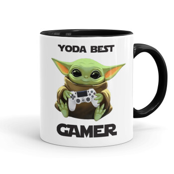 Yoda Best Gamer, Κούπα χρωματιστή μαύρη, κεραμική, 330ml