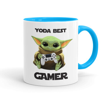 Yoda Best Gamer, Κούπα χρωματιστή γαλάζια, κεραμική, 330ml