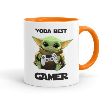 Yoda Best Gamer, Κούπα χρωματιστή πορτοκαλί, κεραμική, 330ml