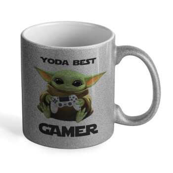 Yoda Best Gamer, Κούπα Ασημένια Glitter που γυαλίζει, κεραμική, 330ml