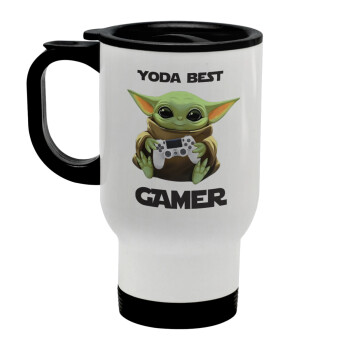 Yoda Best Gamer, Stainless steel travel mug with lid, double wall white 450ml