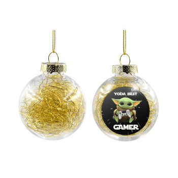 Yoda Best Gamer, Transparent Christmas tree ball ornament with gold filling 8cm