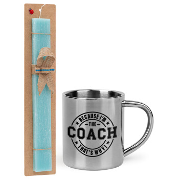 Because i'm the Coach, Easter Set, metallic thermal cup (300ml) & aromatic flat Easter candle (30cm) (TURQUOISE)