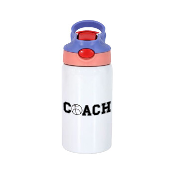 Basketball Coach, Παιδικό παγούρι θερμό, ανοξείδωτο, με καλαμάκι ασφαλείας, ροζ/μωβ (350ml)