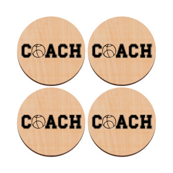 Basketball Coach, ΣΕΤ x4 Σουβέρ ξύλινα στρογγυλά plywood (9cm)