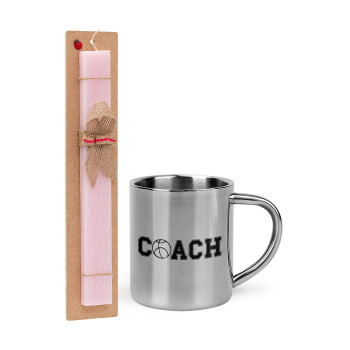 Basketball Coach, Easter Set, metallic thermal cup (300ml) & aromatic flat Easter candle (30cm) (PINK)