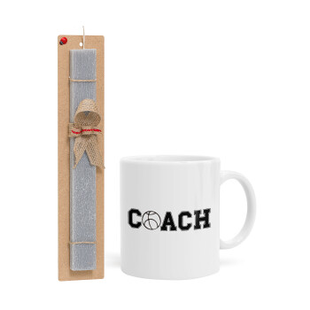 Basketball Coach, Πασχαλινό Σετ, Κούπα κεραμική (330ml) & πασχαλινή λαμπάδα αρωματική πλακέ (30cm) (ΓΚΡΙ)