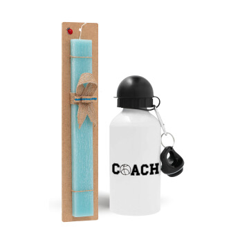 Basketball Coach, Easter Set, metallic aluminum water bottle (500ml) & scented flat candle (30cm) (TURQUOISE)