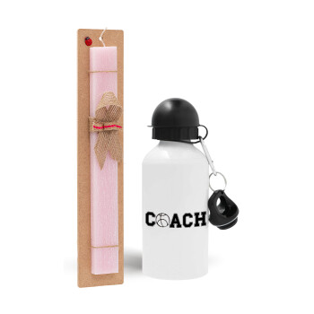 Basketball Coach, Easter Set, metallic aluminum bottle (500ml) & aromatic flat Easter candle (30cm) (PINK)