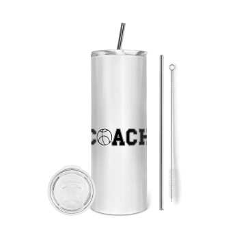 Basketball Coach, Eco friendly stainless steel tumbler 600ml, with metal straw & cleaning brush