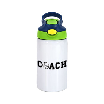Volleyball Coach, Children's hot water bottle, stainless steel, with safety straw, green, blue (350ml)