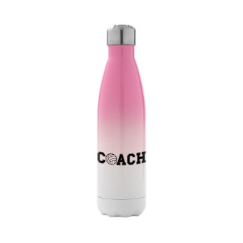 Volleyball Coach, Metal mug thermos Pink/White (Stainless steel), double wall, 500ml