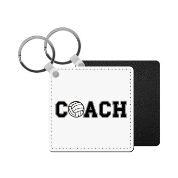 Volleyball Coach, Μπρελόκ Δερματίνη, τετράγωνο ΜΑΥΡΟ (5x5cm)