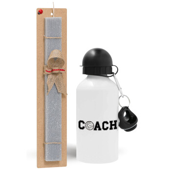 Volleyball Coach, Easter Set, metallic aluminum water bottle (500ml) & aromatic flat Easter candle (30cm) (GRAY)