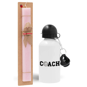 Volleyball Coach, Easter Set, metallic aluminum bottle (500ml) & aromatic flat Easter candle (30cm) (PINK)