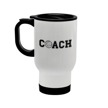 Volleyball Coach, Stainless steel travel mug with lid, double wall white 450ml