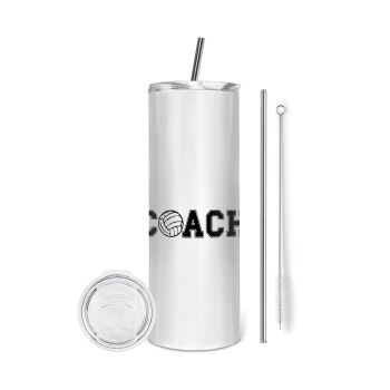 Volleyball Coach, Eco friendly stainless steel tumbler 600ml, with metal straw & cleaning brush